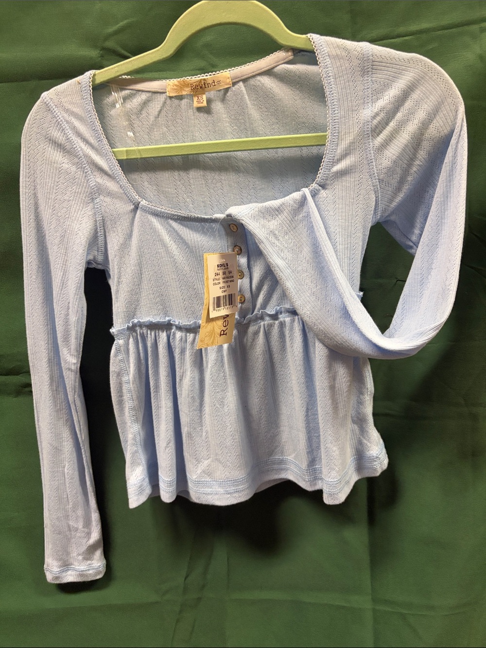 Rewind Light Blue Long Sleeve Peplum Square Neck Top